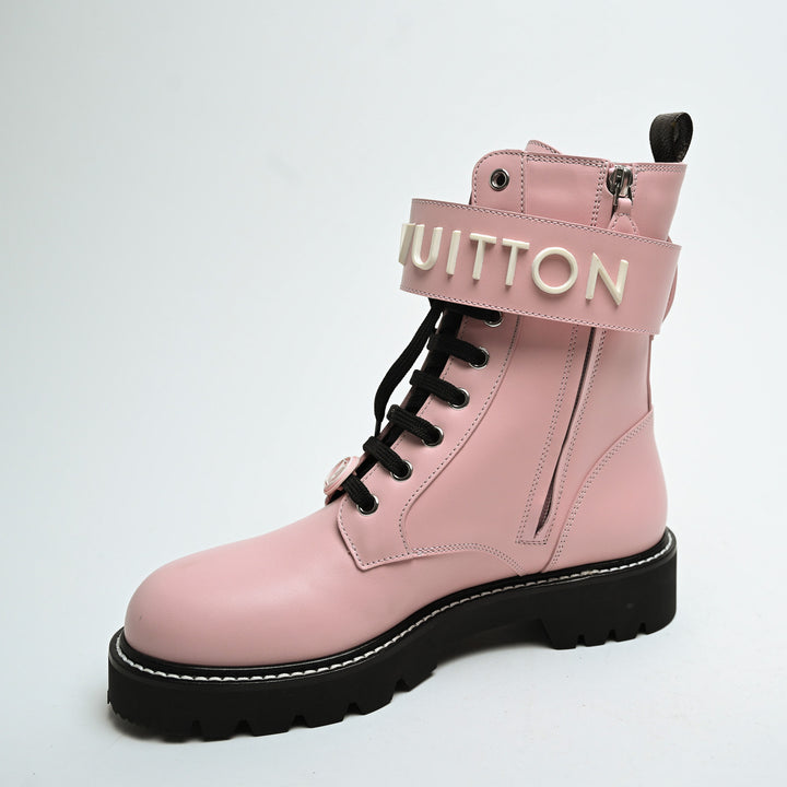 Louis Vuitton Pink Calf Leather Territory Flat Ranger Combat Boots Size 38