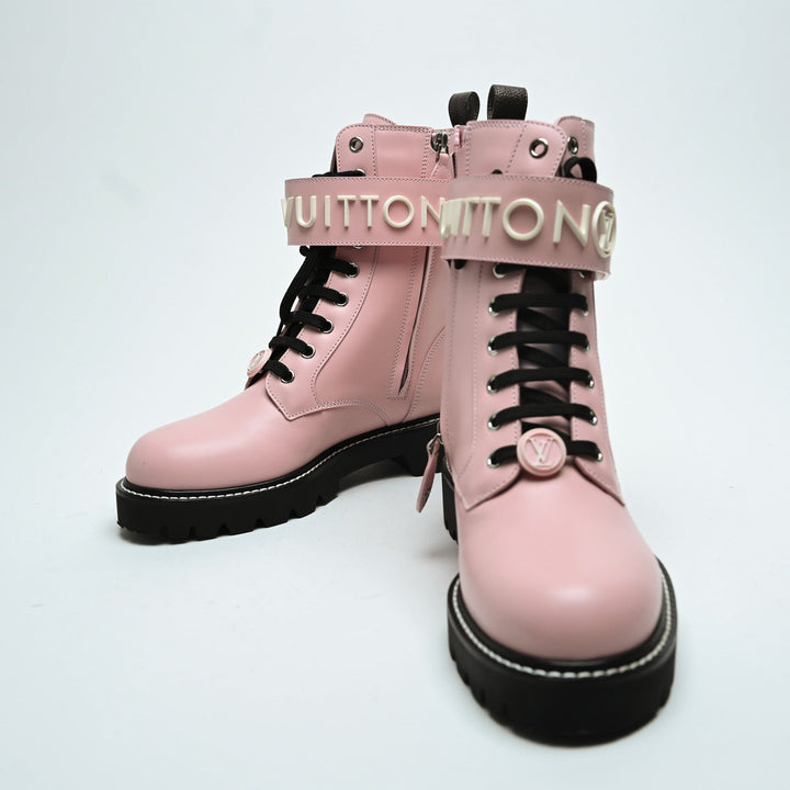 Louis Vuitton Pink Calf Leather Territory Flat Ranger Combat Boots Size 38