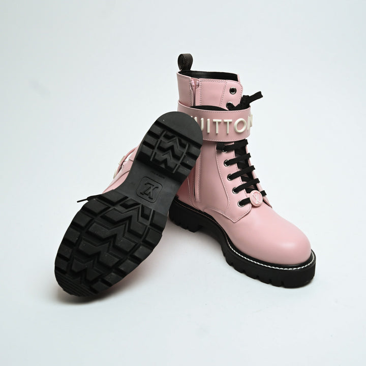 Louis Vuitton Pink Calf Leather Territory Flat Ranger Combat Boots Size 38