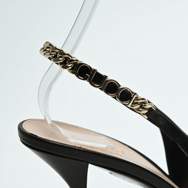 Gucci Black Calf Leather Signoria Slingback Heels Size 37.5