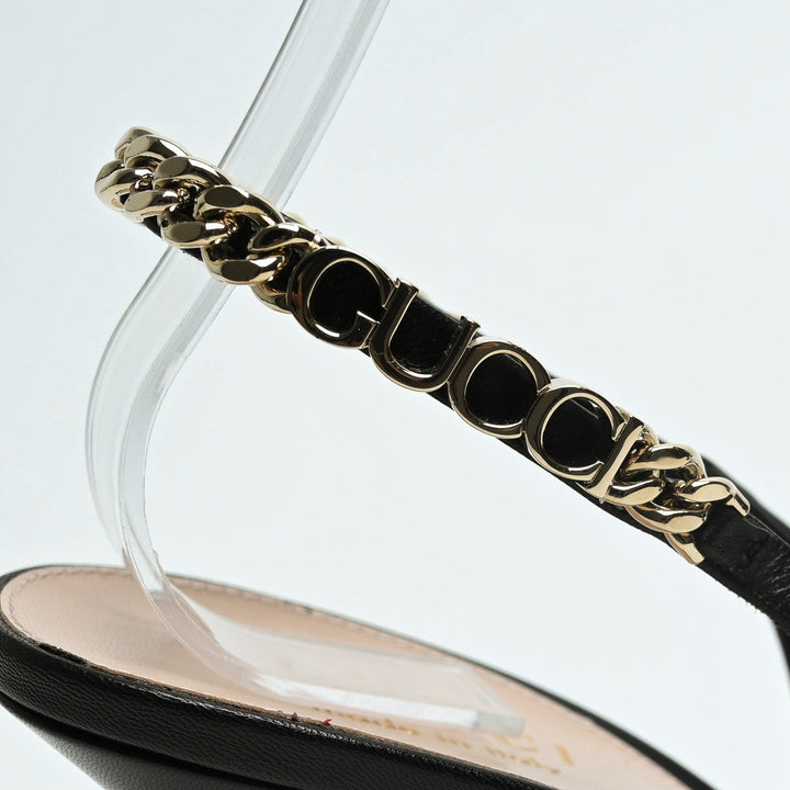 Gucci Black Calf Leather Signoria Slingback Heels Size 37.5