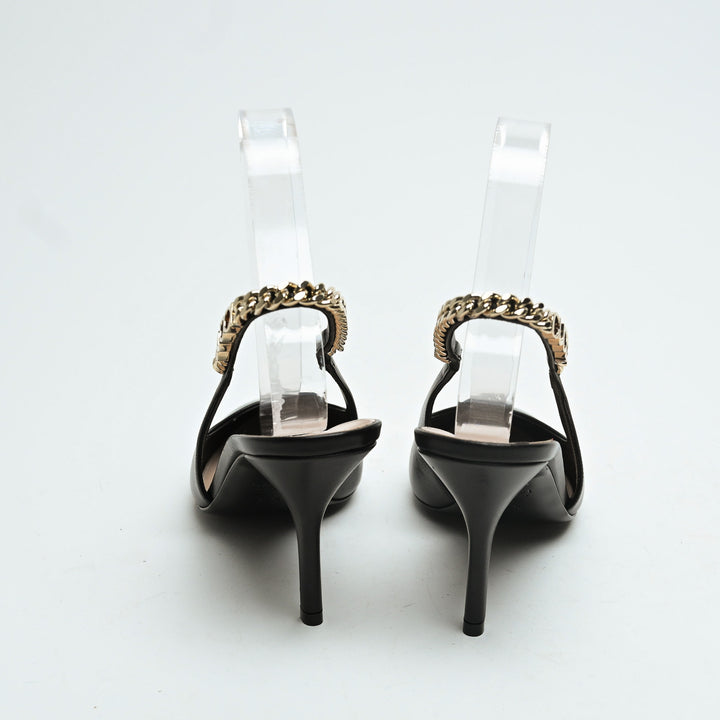 Gucci Black Calf Leather Signoria Slingback Heels Size 37.5