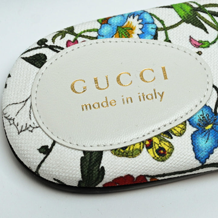 Gucci White Canvas Multicoloured Flora Print Horsebit Flat Sandals Size 39