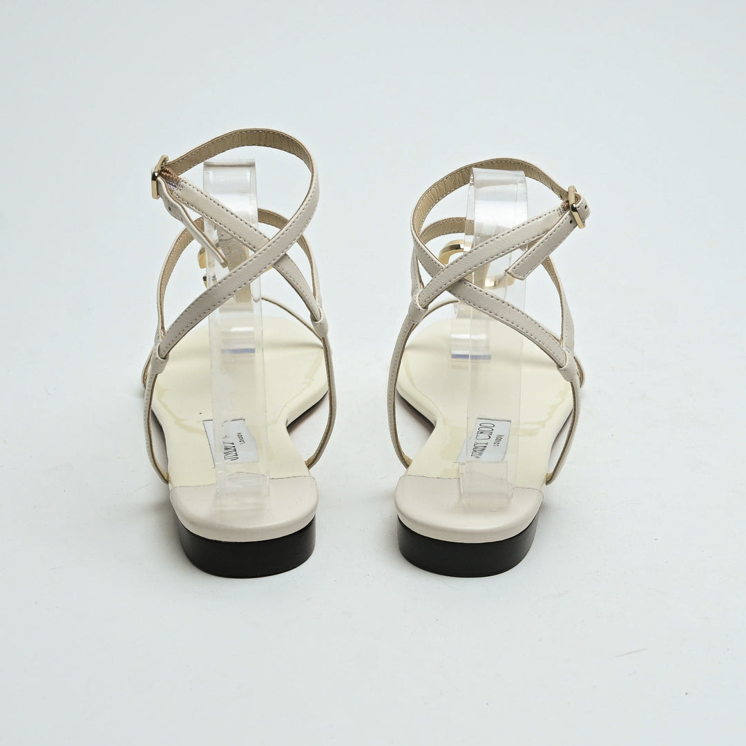 Jimmy Choo White Lambskin & Patent Leather Alodie Flat Sandals Size 38