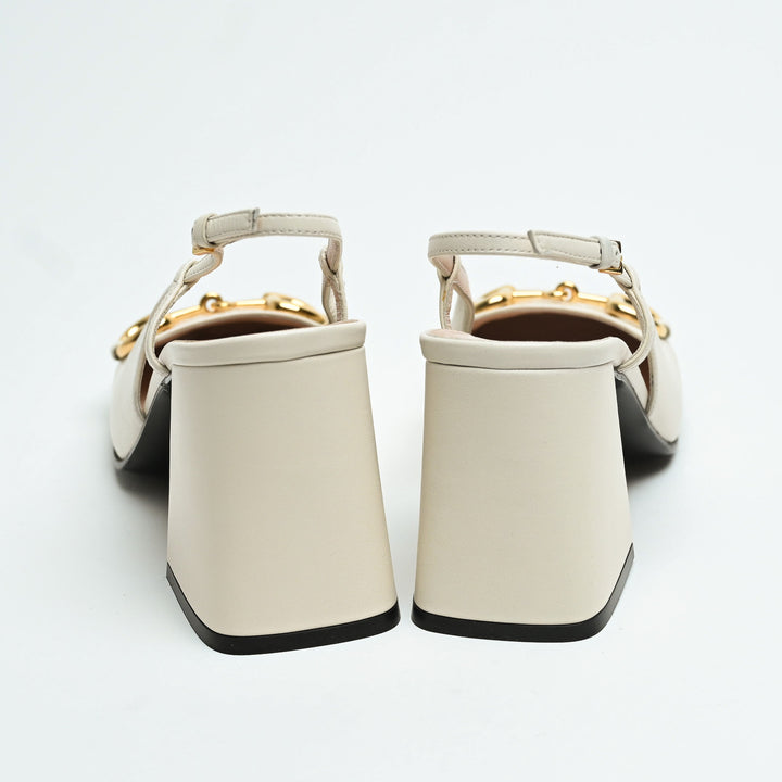 Gucci White Calf Leather Horsebit Block Heel Slingbacks Size 40