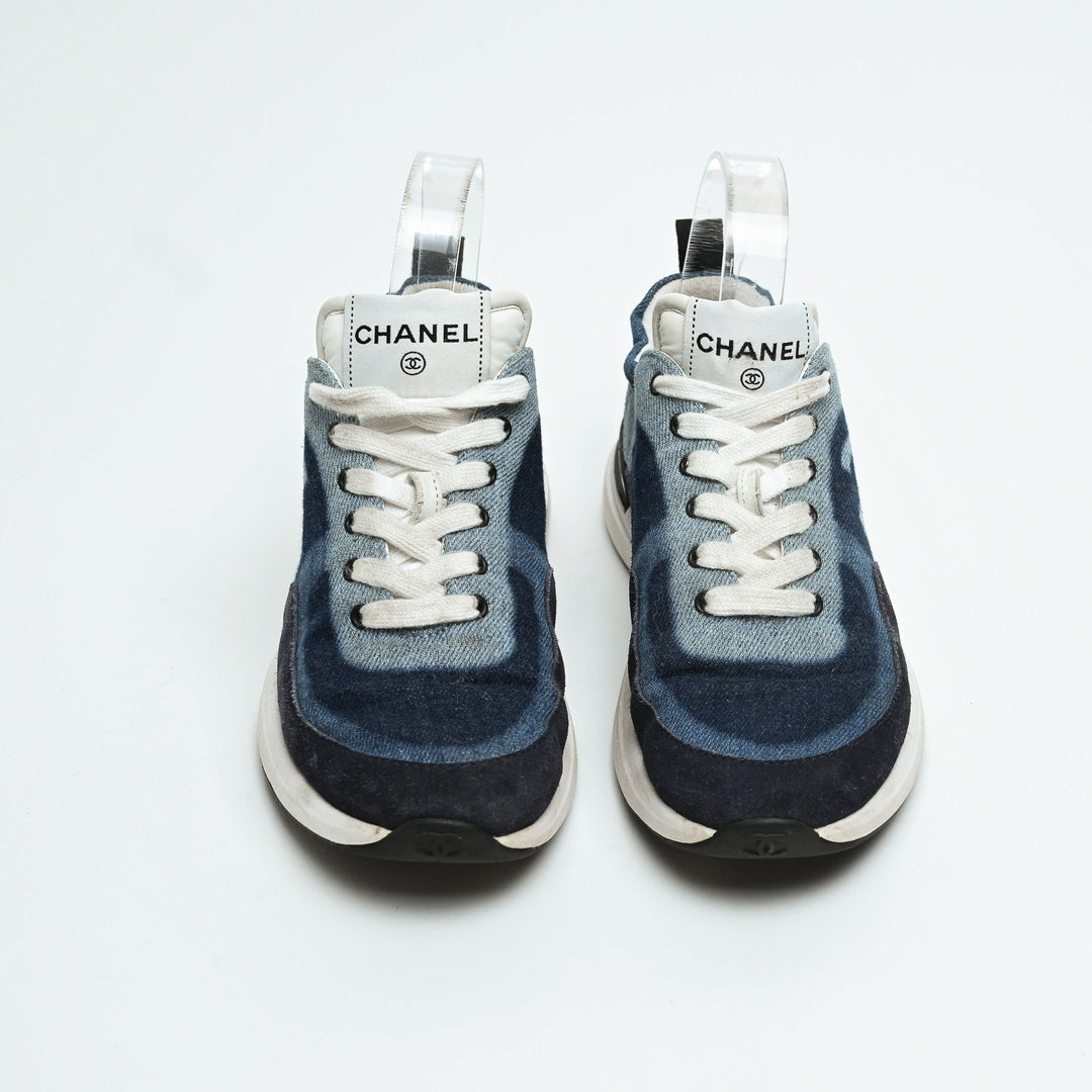 Pre-Loved Chanel™ Blue Denim Logo Sneakers Size 36