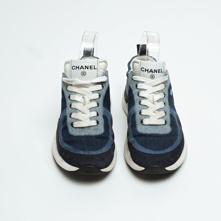 Pre-Loved Chanel™ Blue Denim Logo Sneakers Size 36