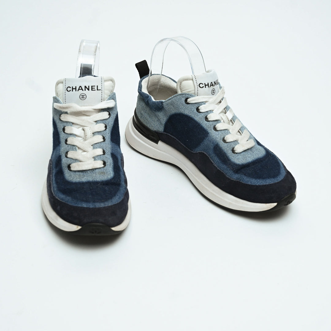 Pre-Loved Chanel™ Blue Denim Logo Sneakers Size 36