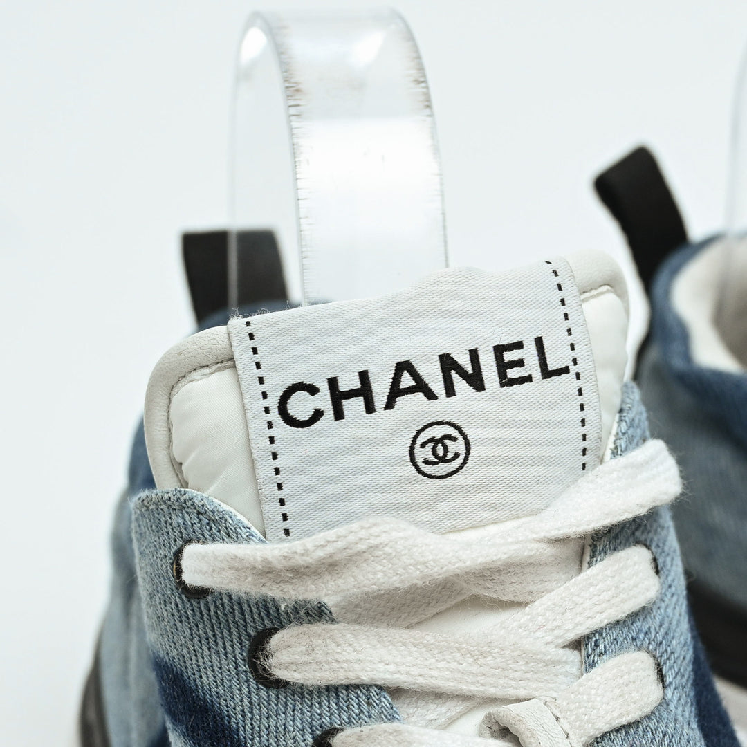 Pre-Loved Chanel™ Blue Denim Logo Sneakers Size 36