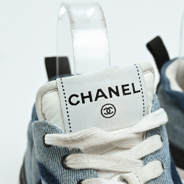 Pre-Loved Chanel™ Blue Denim Logo Sneakers Size 36