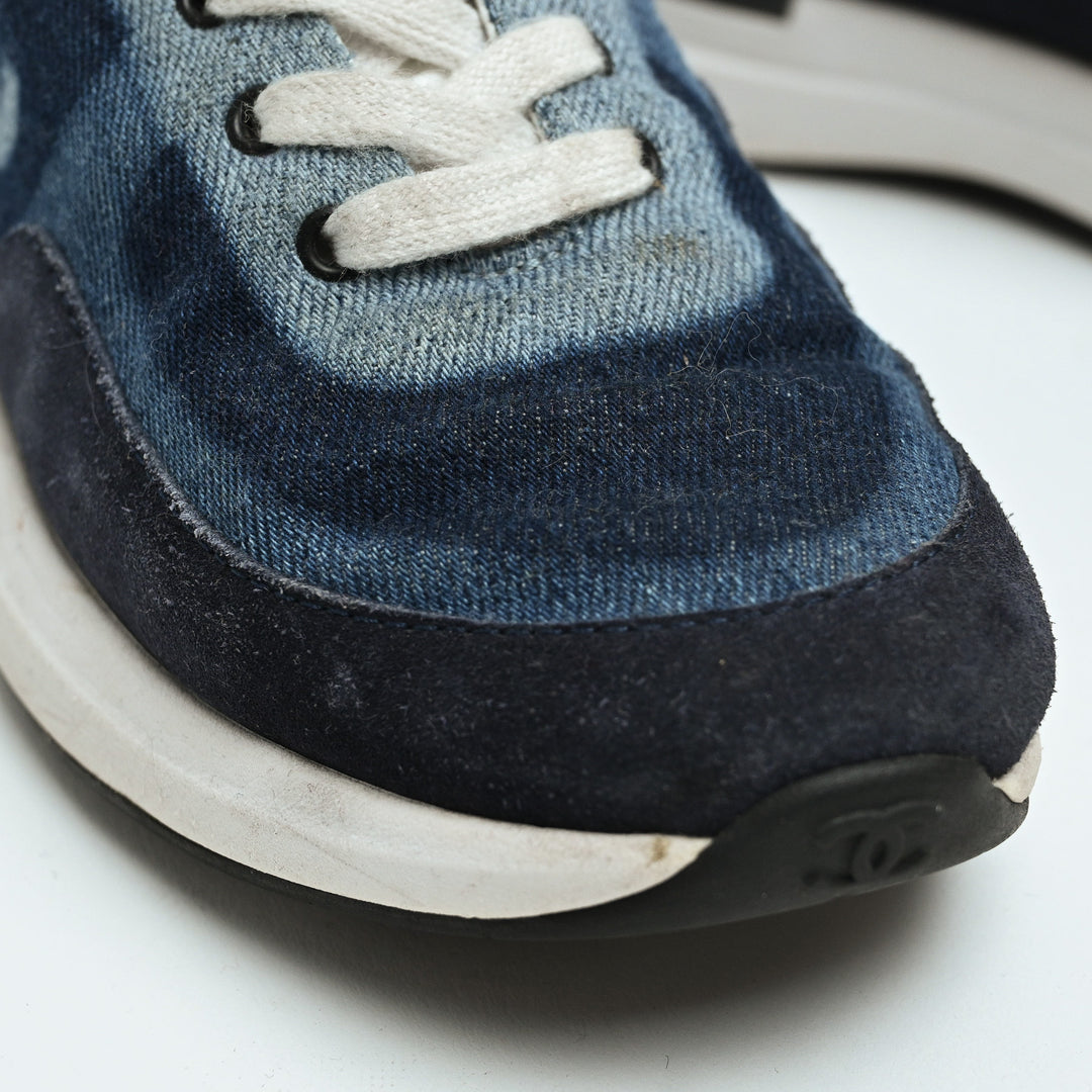 Pre-Loved Chanel™ Blue Denim Logo Sneakers Size 36
