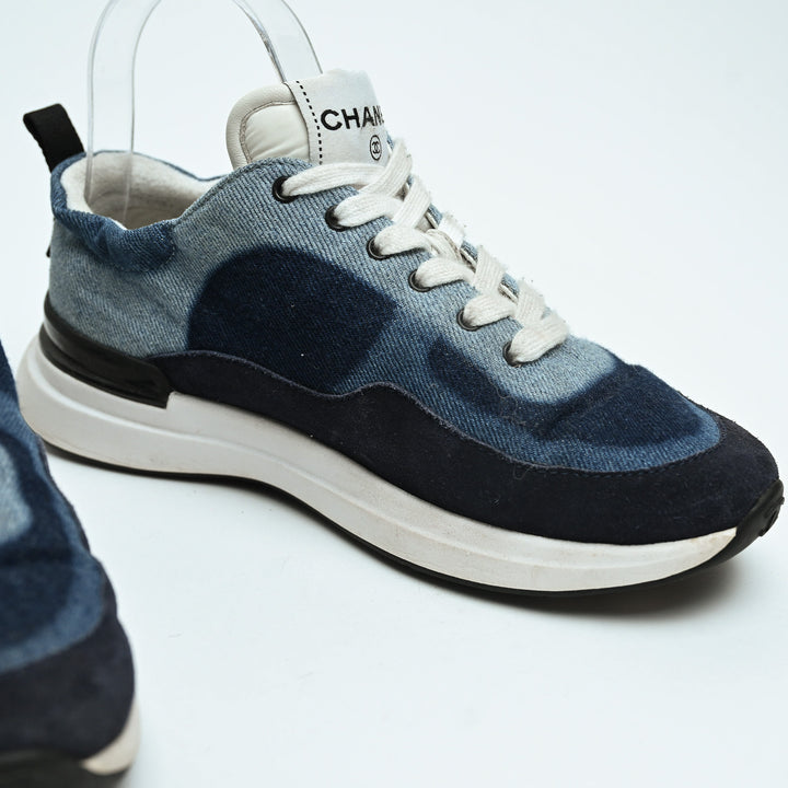 Pre-Loved Chanel™ Blue Denim Logo Sneakers Size 36