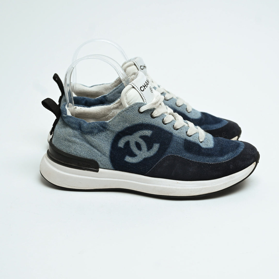 Pre-Loved Chanel™ Blue Denim Logo Sneakers Size 36