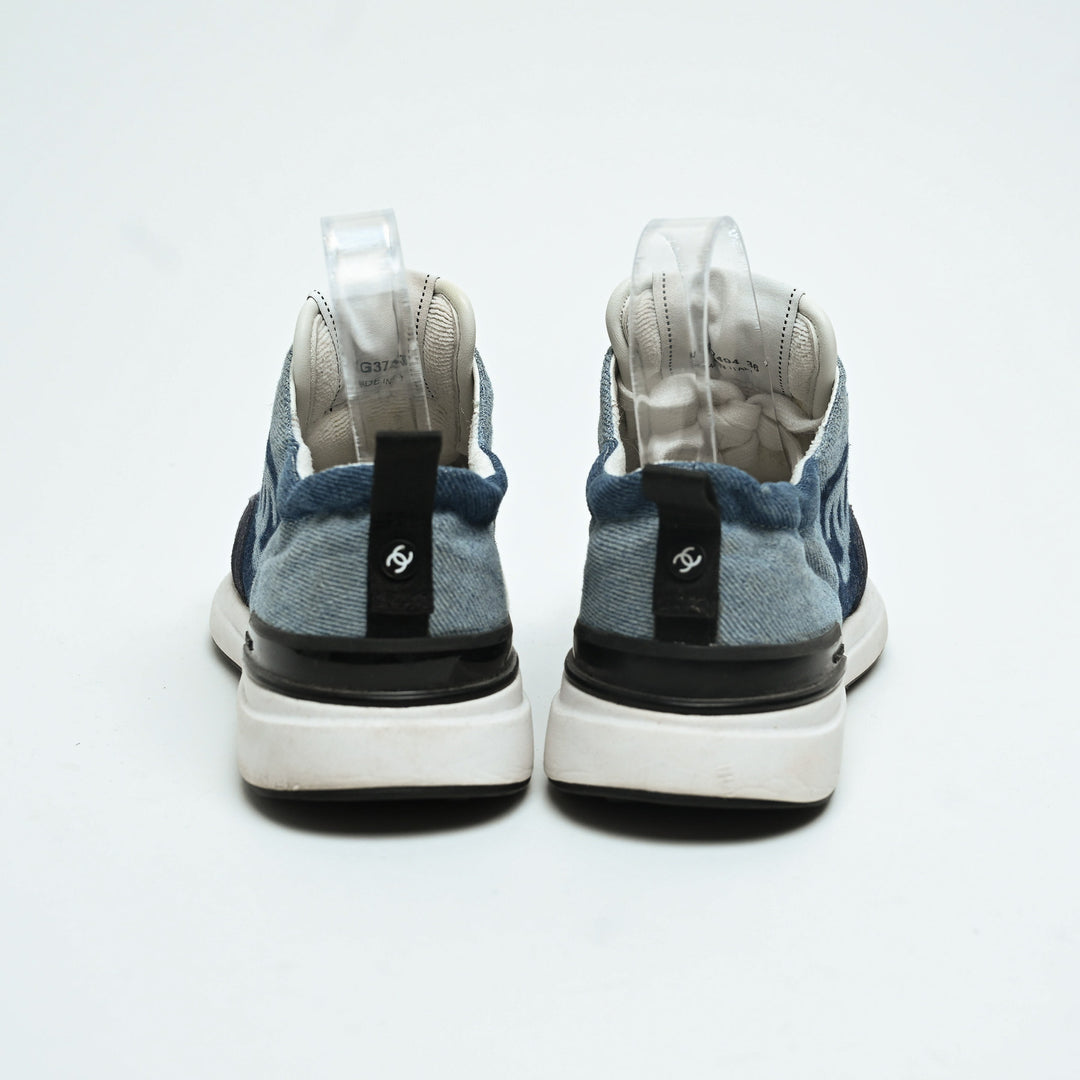 Pre-Loved Chanel™ Blue Denim Logo Sneakers Size 36