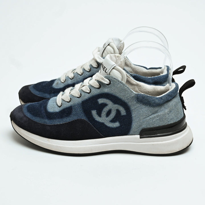 Pre-Loved Chanel™ Blue Denim Logo Sneakers Size 36