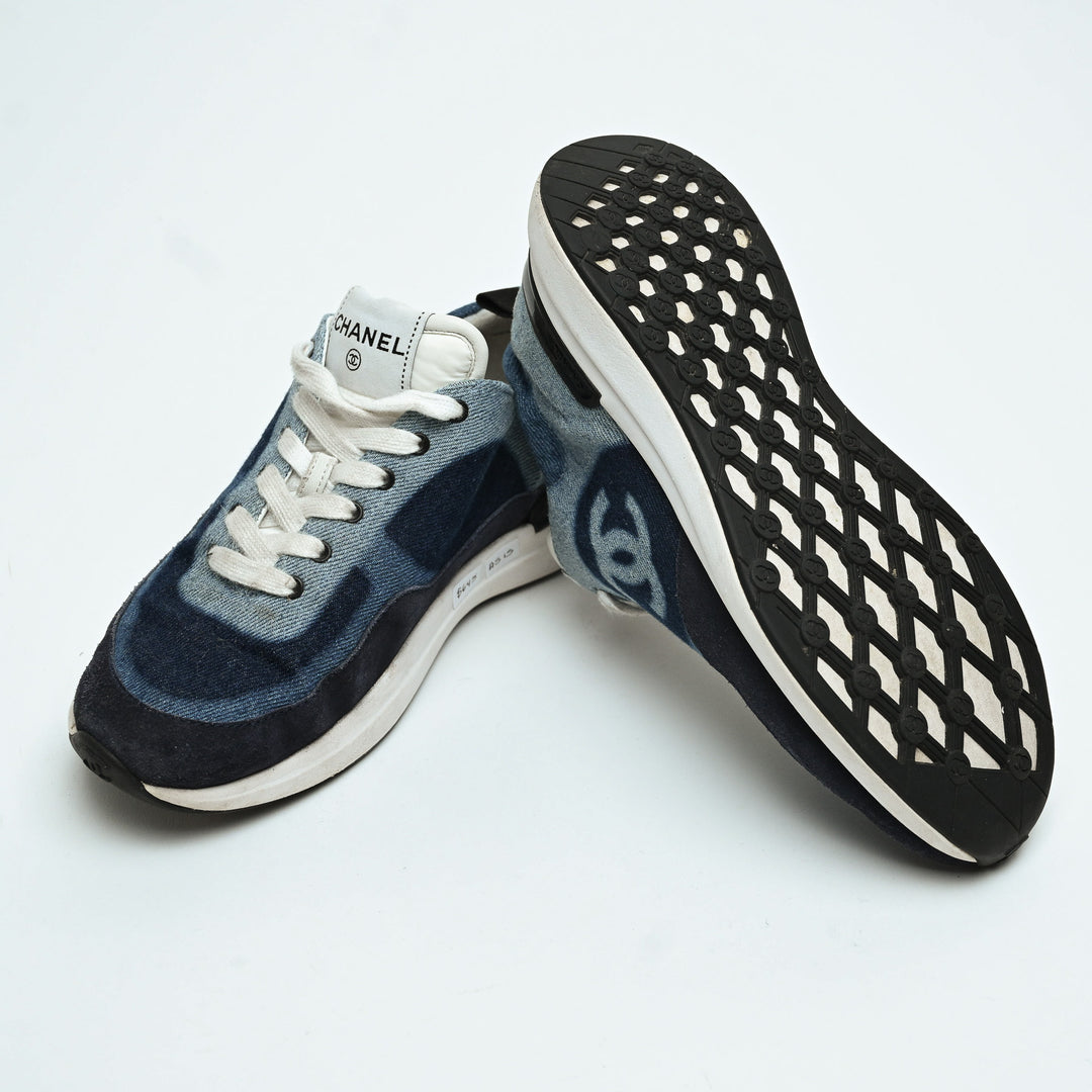 Pre-Loved Chanel™ Blue Denim Logo Sneakers Size 36