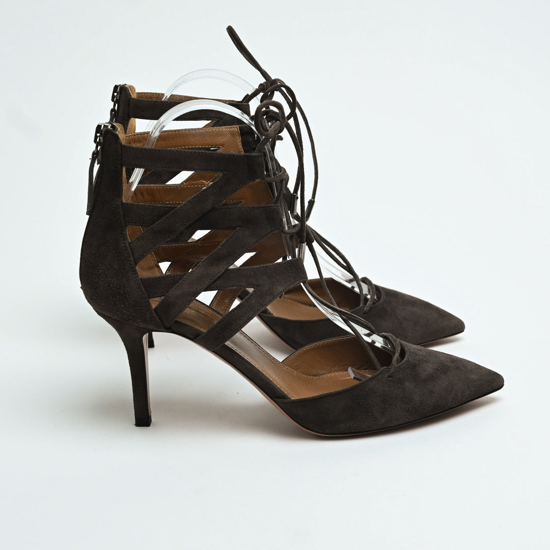 Aquazurra Brown Suede Belgravia Lace-Up Heels Size 39