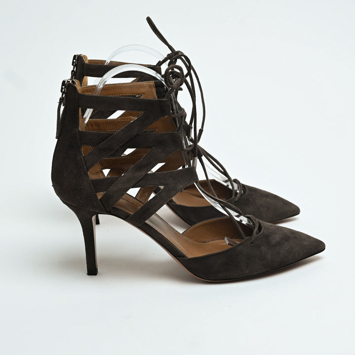 Aquazurra Brown Suede Belgravia Lace-Up Heels Size 39