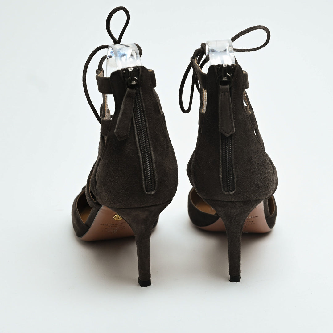 Aquazurra Brown Suede Belgravia Lace-Up Heels Size 39