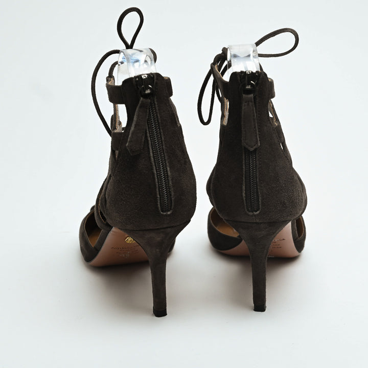 Aquazurra Brown Suede Belgravia Lace-Up Heels Size 39
