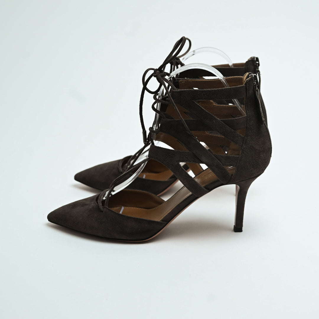 Aquazurra Brown Suede Belgravia Lace-Up Heels Size 39