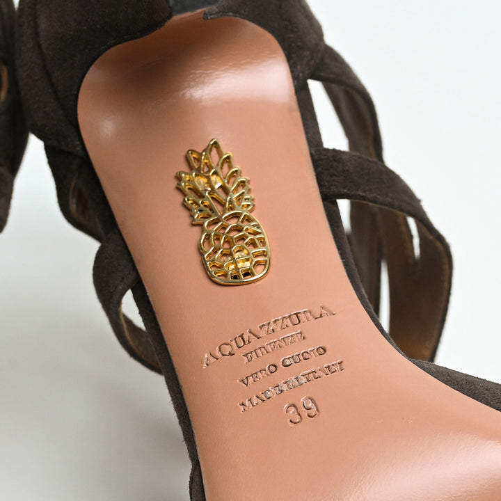 Aquazurra Brown Suede Belgravia Lace-Up Heels Size 39
