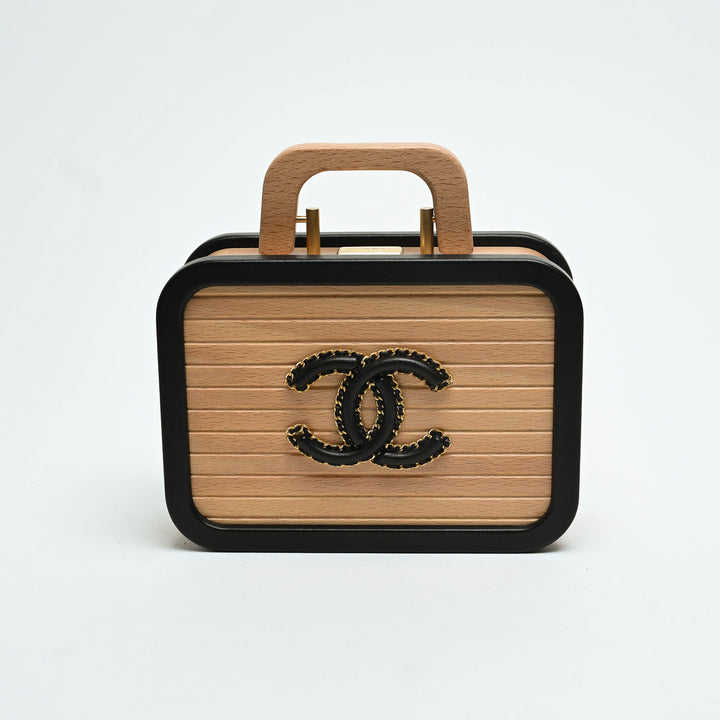 Pre-Loved Chanel™ Beech Wood & Black Lambskin Leather Trim Vanity Case