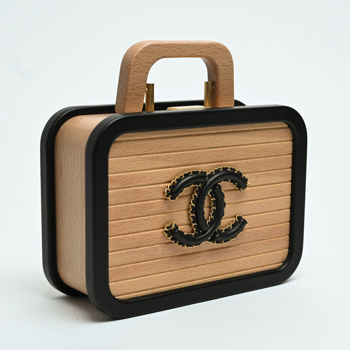 Pre-Loved Chanel™ Beech Wood & Black Lambskin Leather Trim Vanity Case
