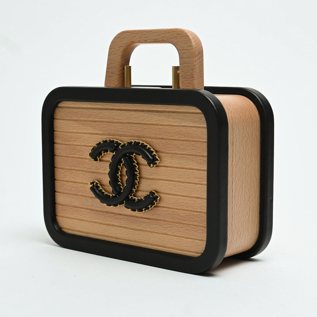 Pre-Loved Chanel™ Beech Wood & Black Lambskin Leather Trim Vanity Case
