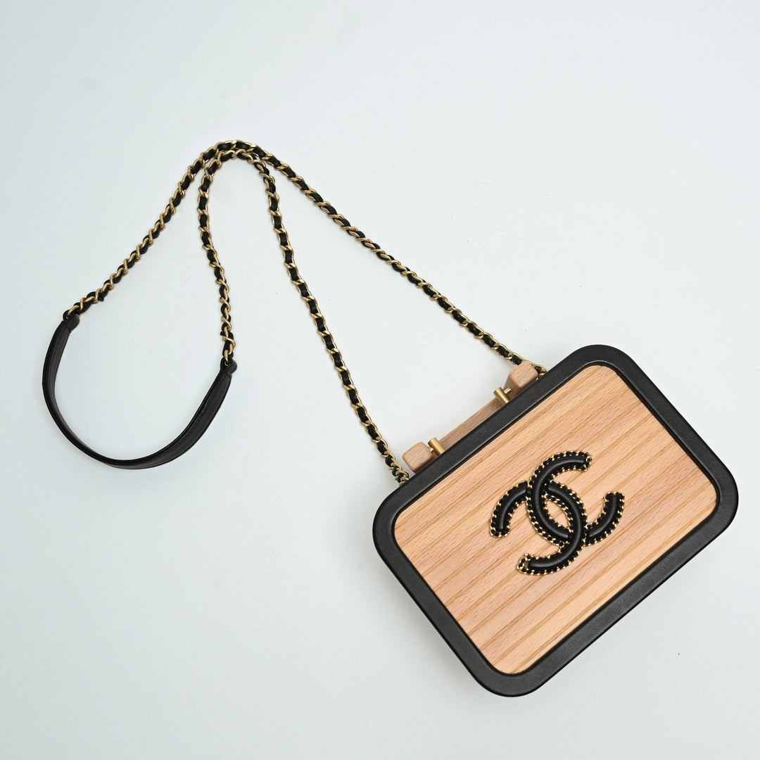 Pre-Loved Chanel™ Beech Wood & Black Lambskin Leather Trim Vanity Case