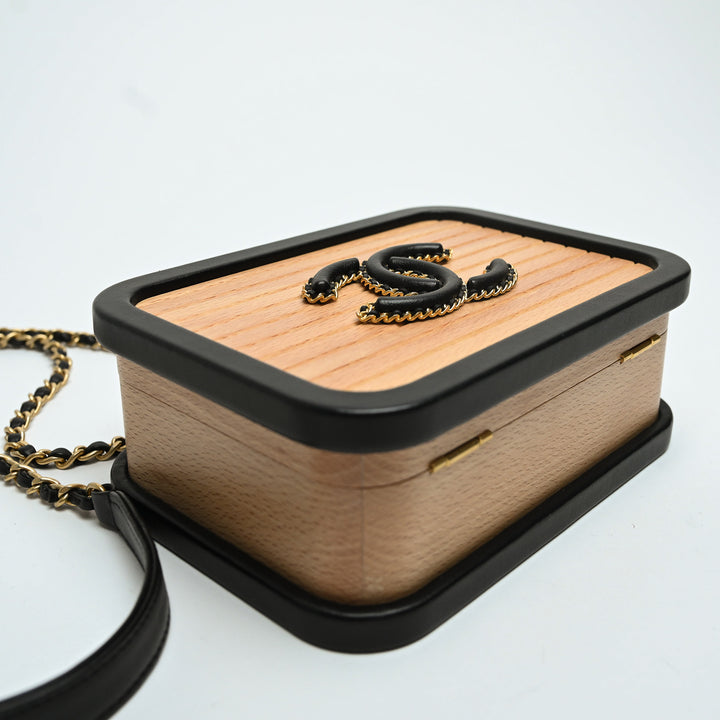 Pre-Loved Chanel™ Beech Wood & Black Lambskin Leather Trim Vanity Case