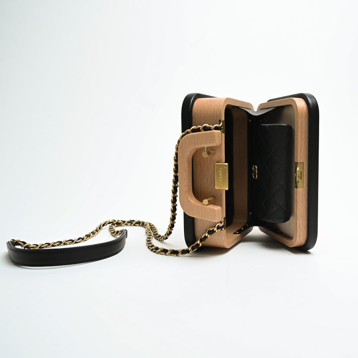 Pre-Loved Chanel™ Beech Wood & Black Lambskin Leather Trim Vanity Case