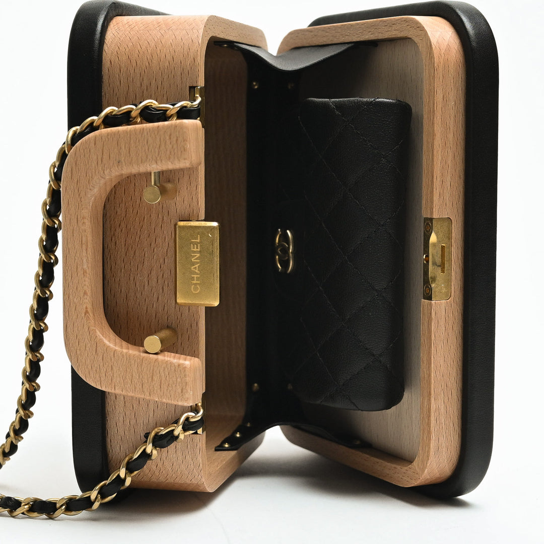 Pre-Loved Chanel™ Beech Wood & Black Lambskin Leather Trim Vanity Case