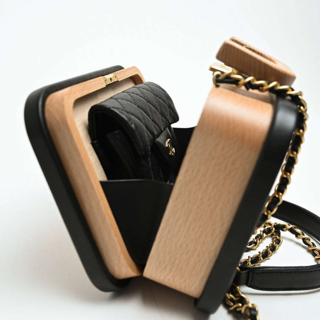Pre-Loved Chanel™ Beech Wood & Black Lambskin Leather Trim Vanity Case