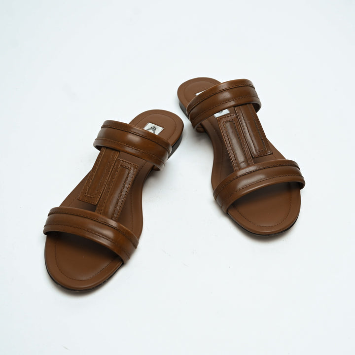 Tod's Brown Calf Leather Double T Strap Flat Sandals Size 38.5