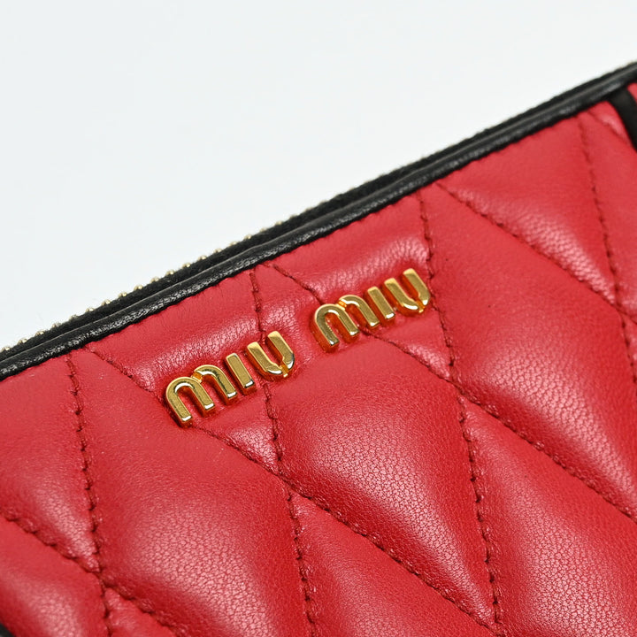 Miu Miu Red Quilted Lambskin Leather Zip Wallet with Black Piping