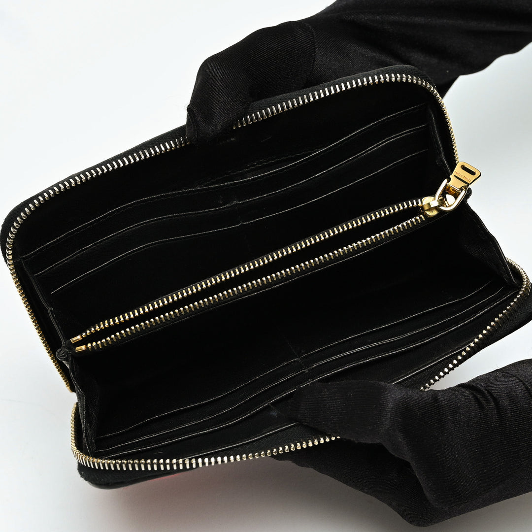 Miu Miu Red Quilted Lambskin Leather Zip Wallet with Black Piping