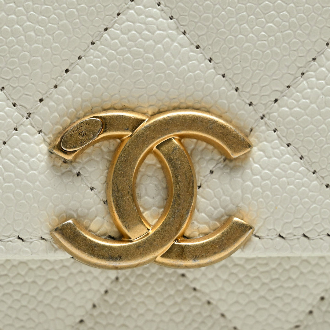 Pre-Loved Chanel™ White Caviar Leather Wallet On Chain