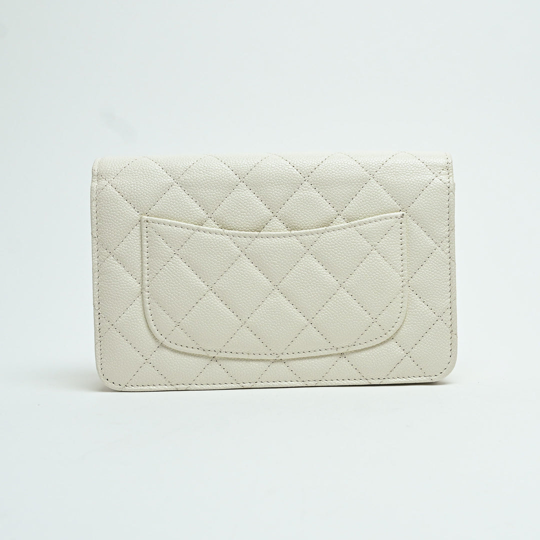 Pre-Loved Chanel™ White Caviar Leather Wallet On Chain