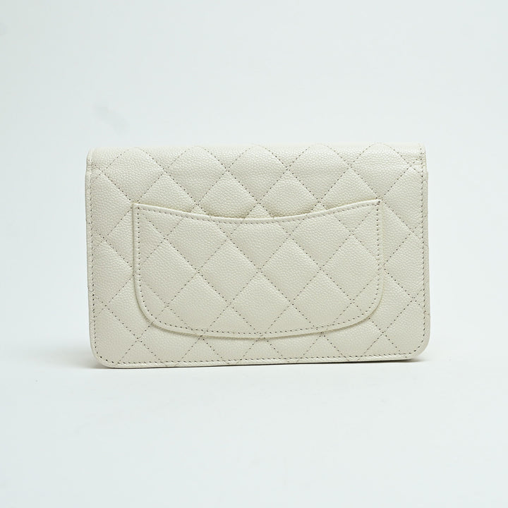 Pre-Loved Chanel™ White Caviar Leather Wallet On Chain