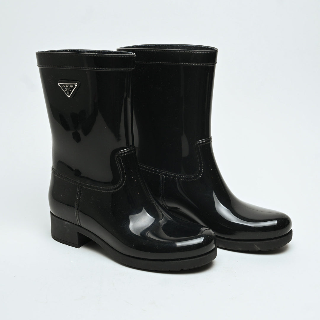 Prada Black Jelly Rain Boots Size 38