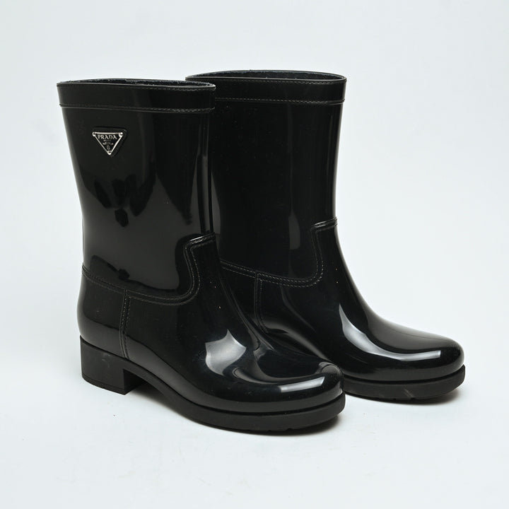 Prada Black Jelly Rain Boots Size 38