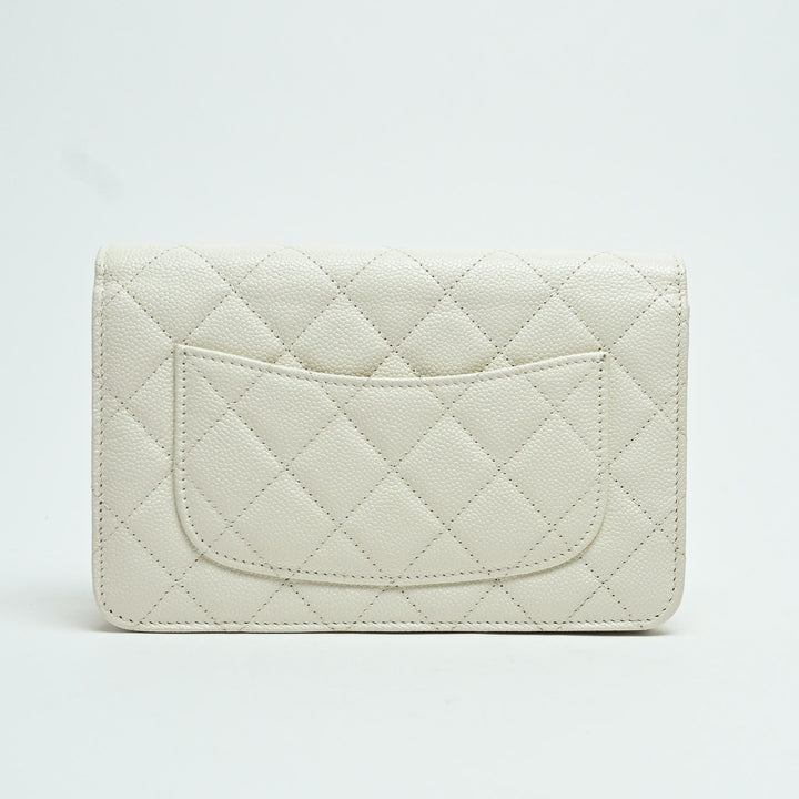Pre-Loved Chanel™ White Caviar Leather Wallet On Chain