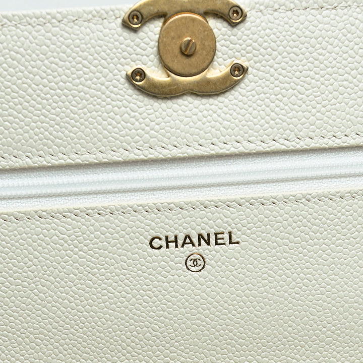 Pre-Loved Chanel™ White Caviar Leather Wallet On Chain