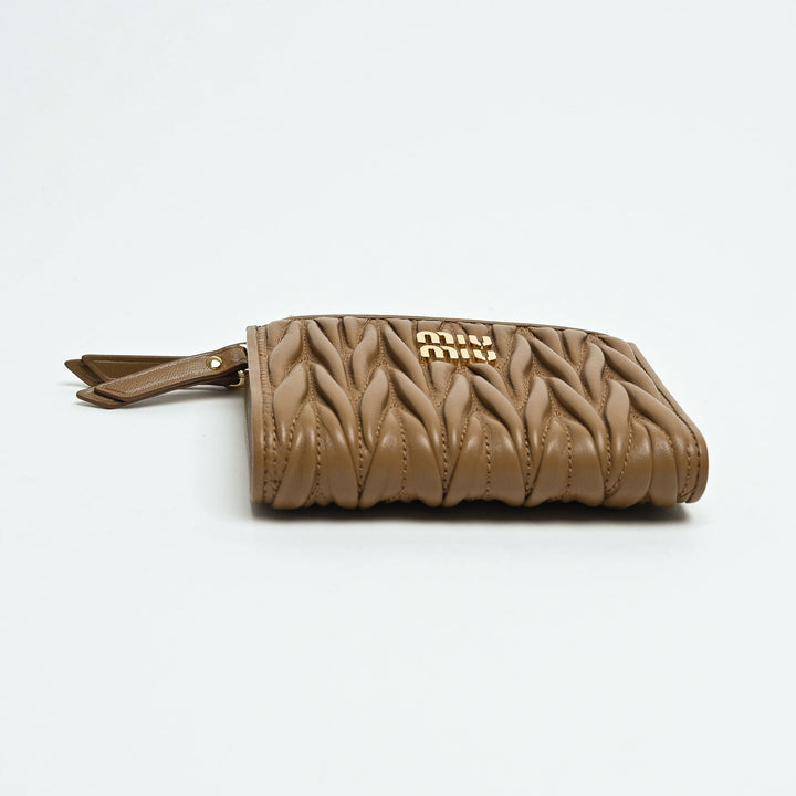Miu Miu Tan Matelasse Nappa Leather Double Zip Bifold Wallet