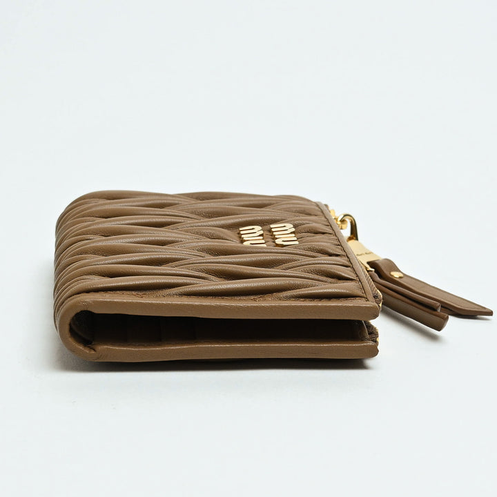Miu Miu Tan Matelasse Nappa Leather Double Zip Bifold Wallet