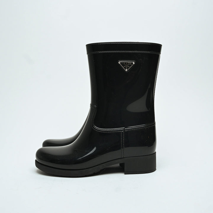 Prada Black Jelly Rain Boots Size 38