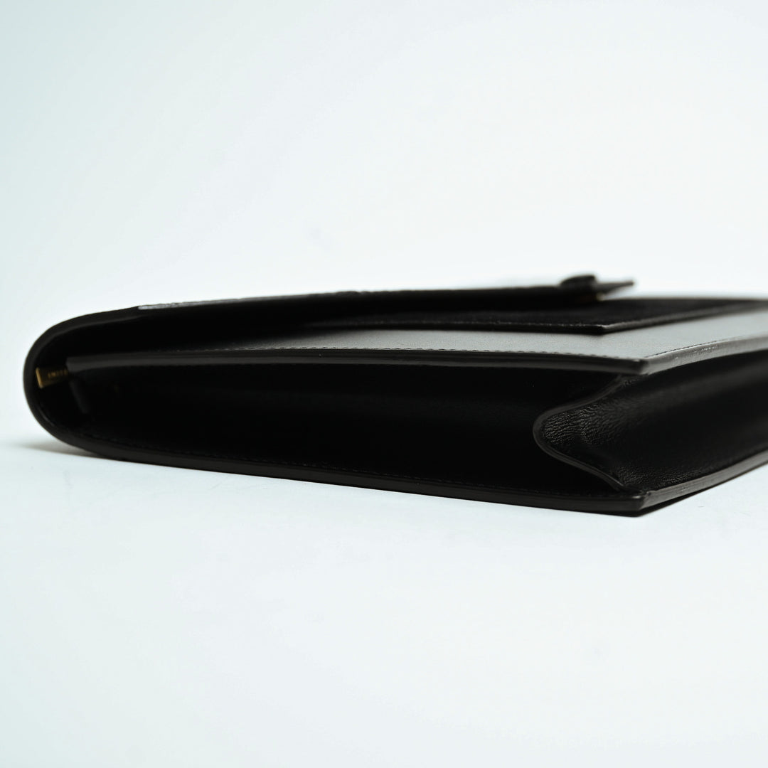 Celine Black Suede & Croc Embossed Leather Envelope Clutch with Chain