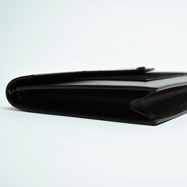Celine Black Suede & Croc Embossed Leather Envelope Clutch with Chain