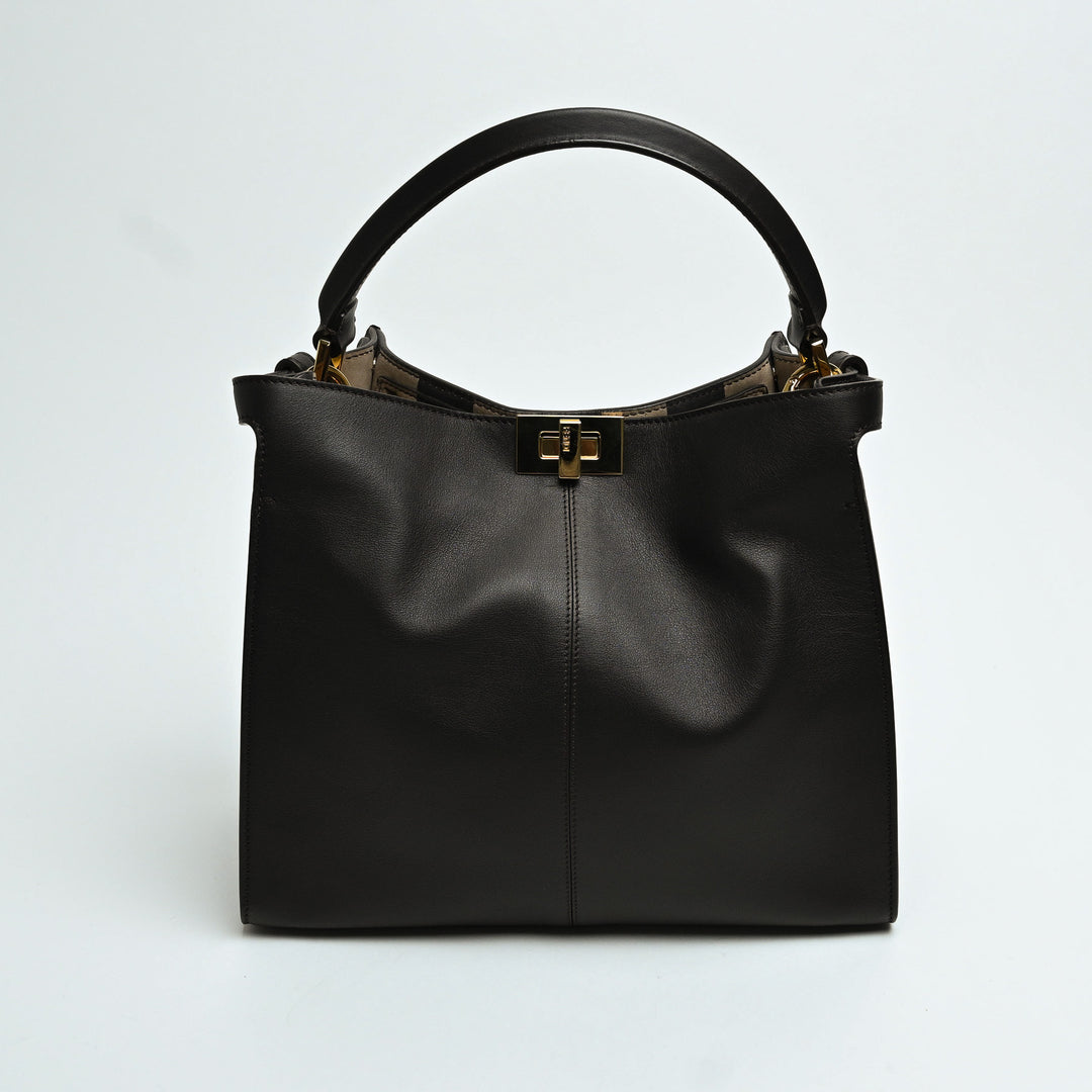 Fendi Brown Vitello Seta Leather Medium Peekaboo X-Lite Tote Bag